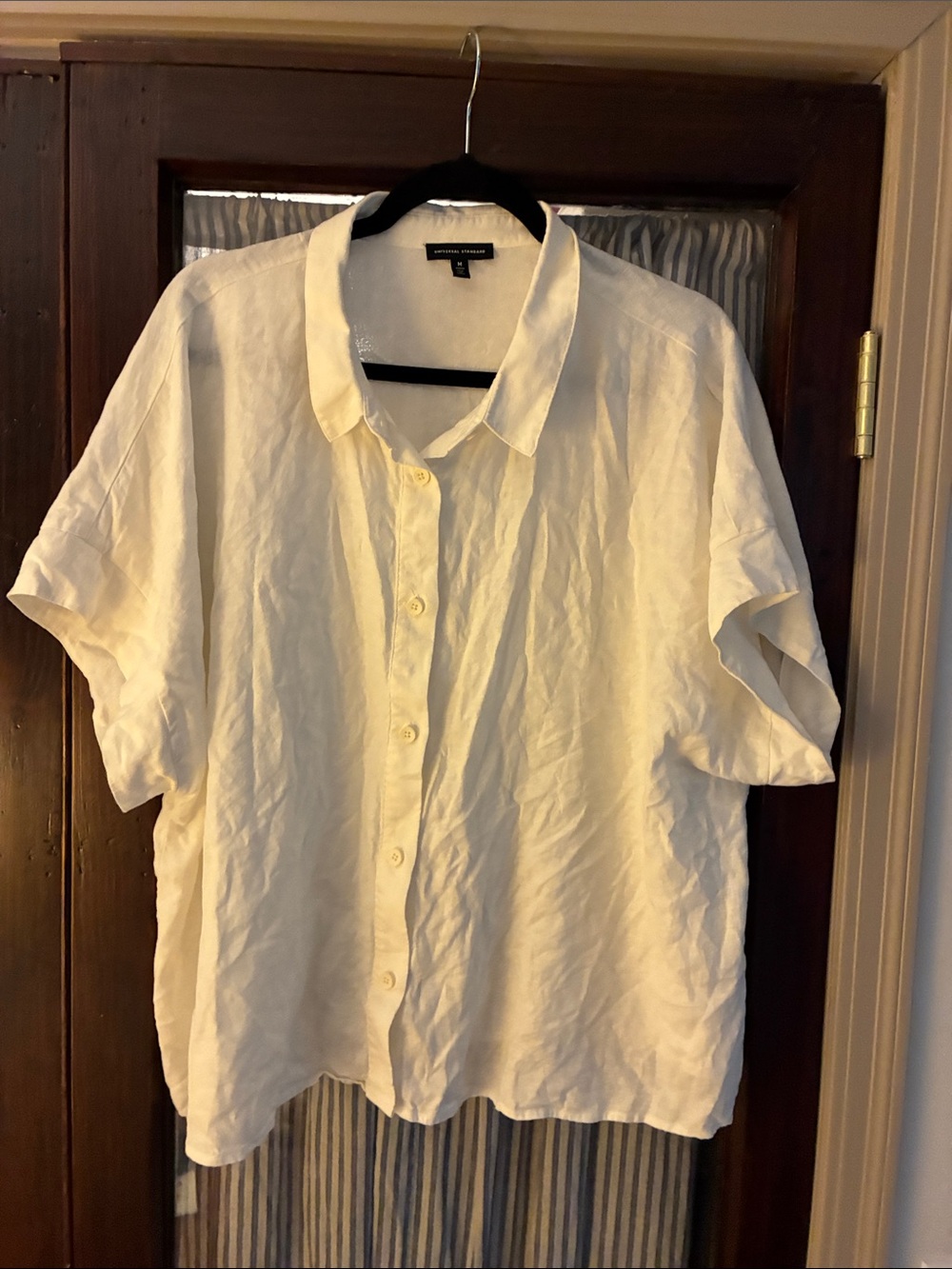 Universal Standard White Short-Sleeve Button-Down Linen-Blend Shirt
